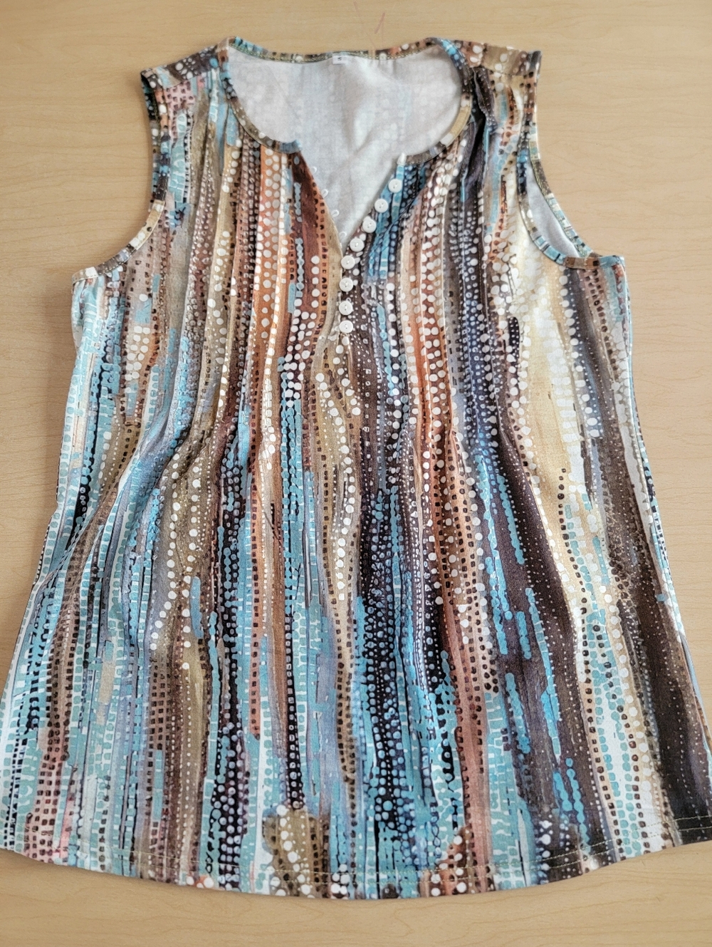 Sleeveless Stripe Print V-Neck Tank Top - Blue/Brown Small